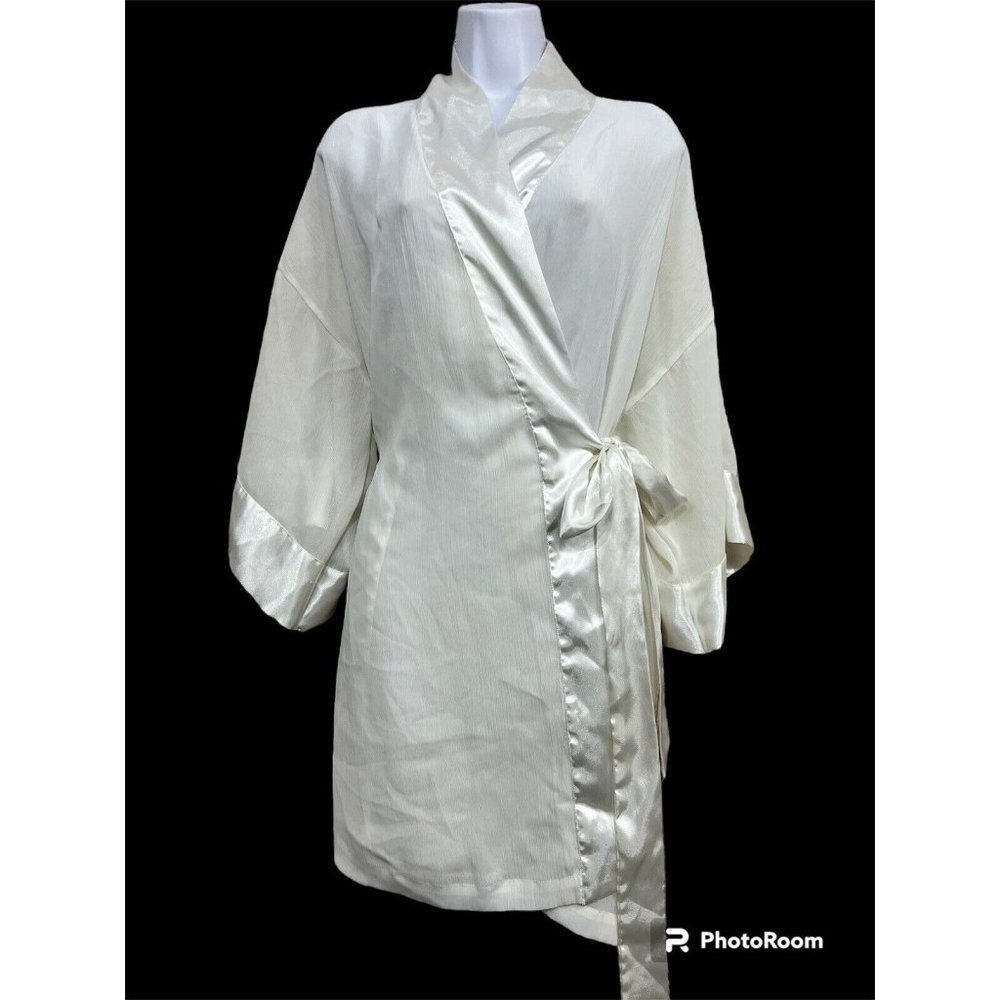 Vintage Victoria Secret Gold Label Short Kimono Robe One‎ Size Ivory Semi Sheer